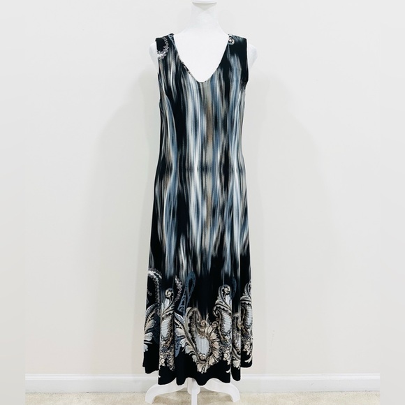 Julian Taylor Dresses & Skirts - Julian‎ Taylor Midi Dress A-Line Geometric Sleeveless Summer Black Stretch Sz 12